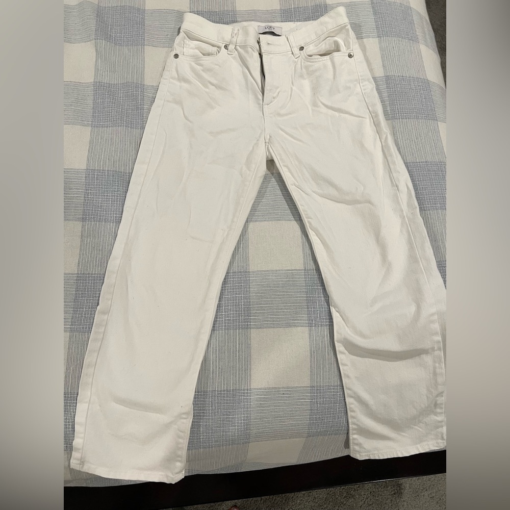 Loft Straight Leg Crop White Jeans